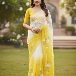 Hand Painted Sarees Diamond Chiffon With Blouse