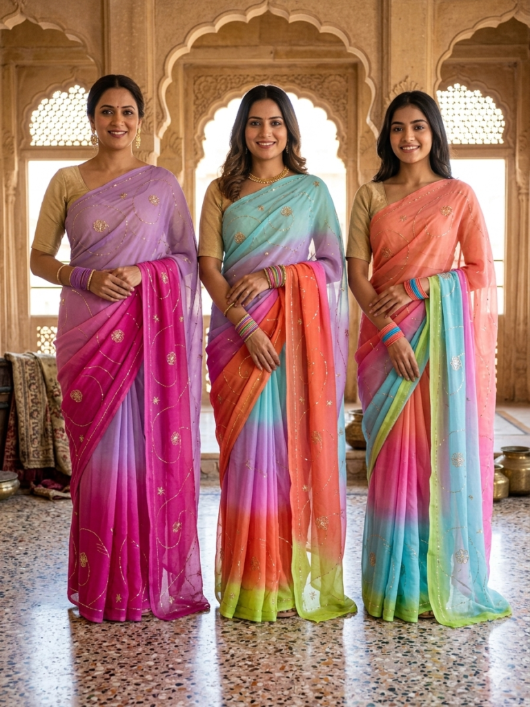 Dimond Chiffon Saree Jaal Work With Blouse